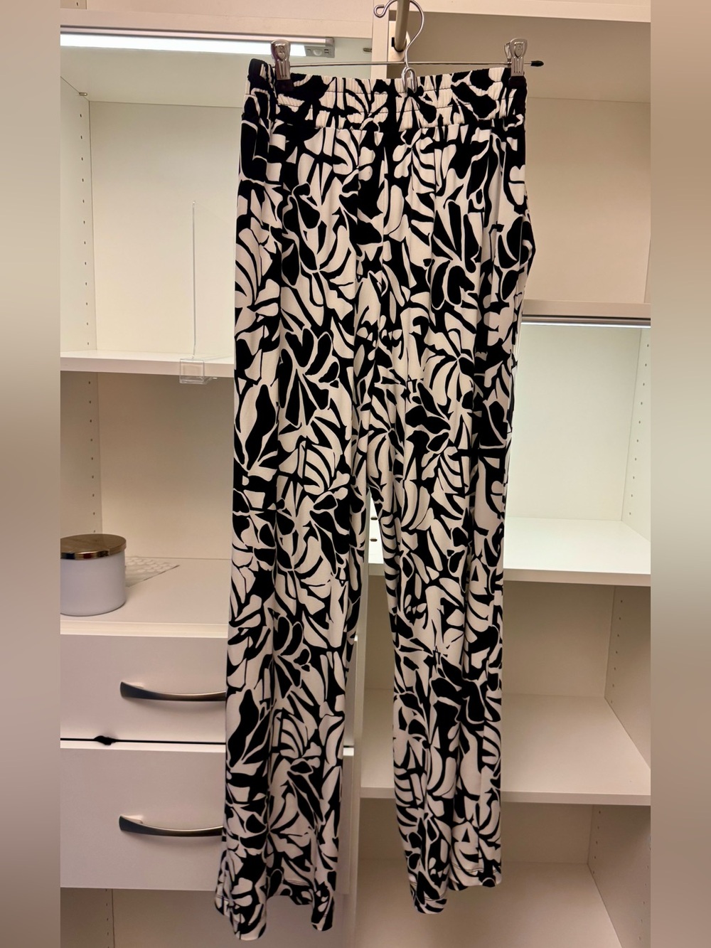 Three Dots Black & White Floral Wide Leg Pull-On Pants Medium